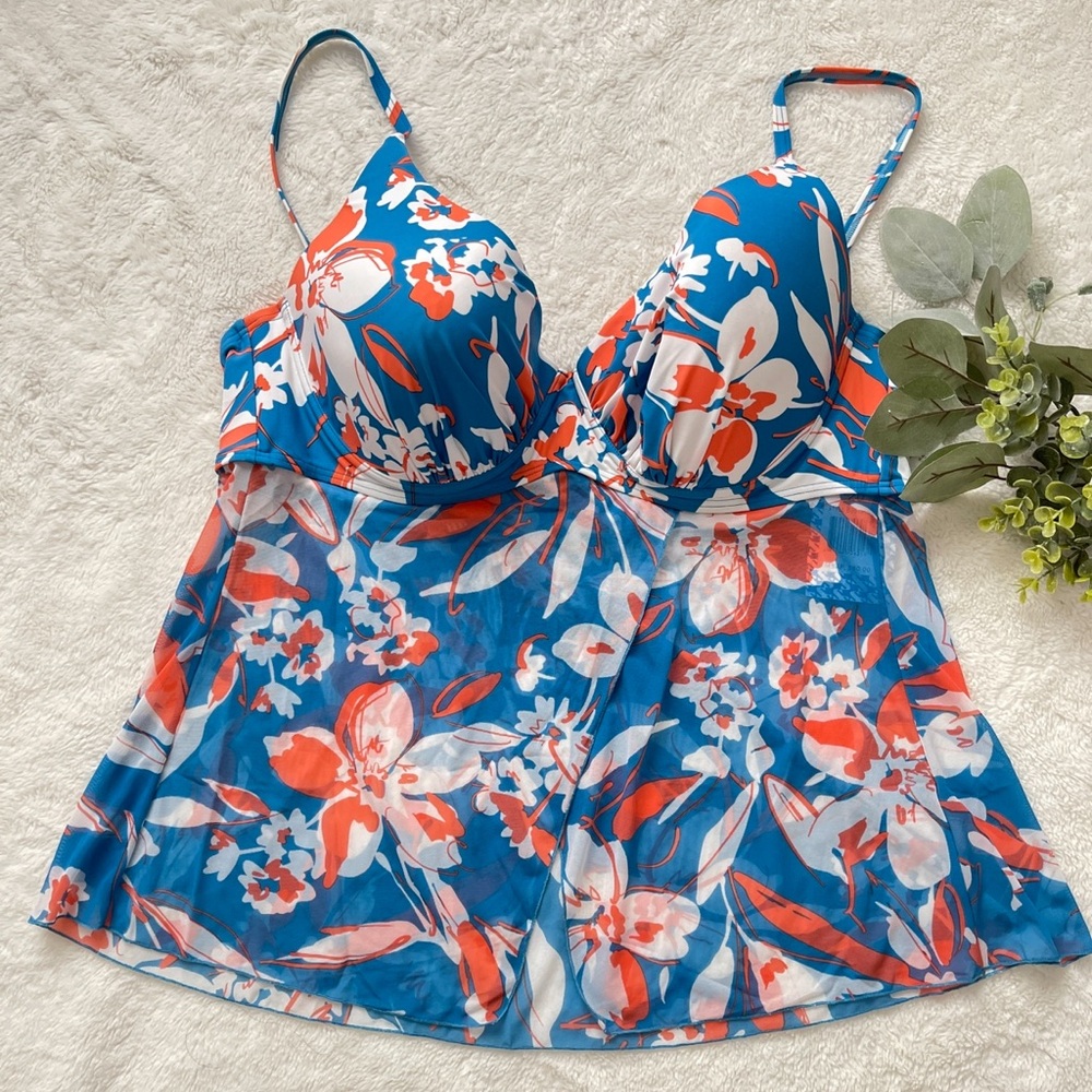NWT Sun & Sea Floral Blue and Orange Women's Plus Tankini Top Size 20 Plus